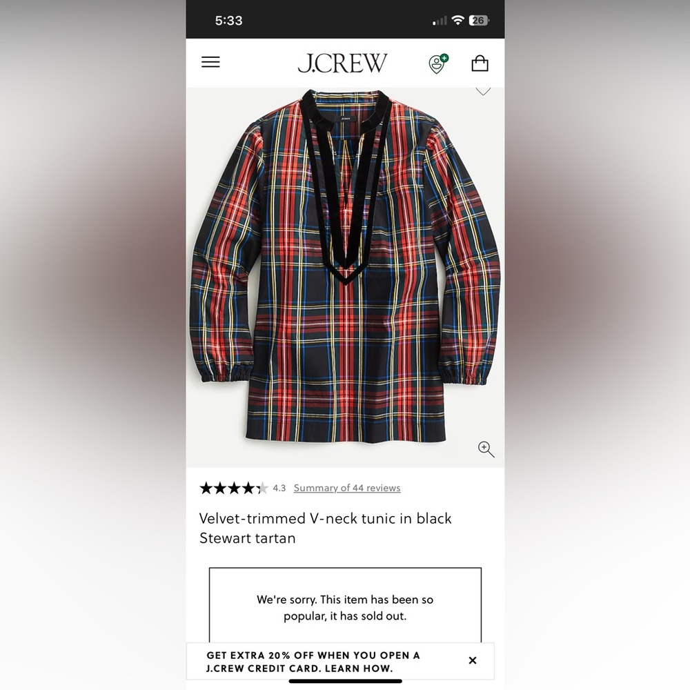 Velvet- Trimmed Tartan V-neck Tunic for The Holidays - Picture 7 of 7